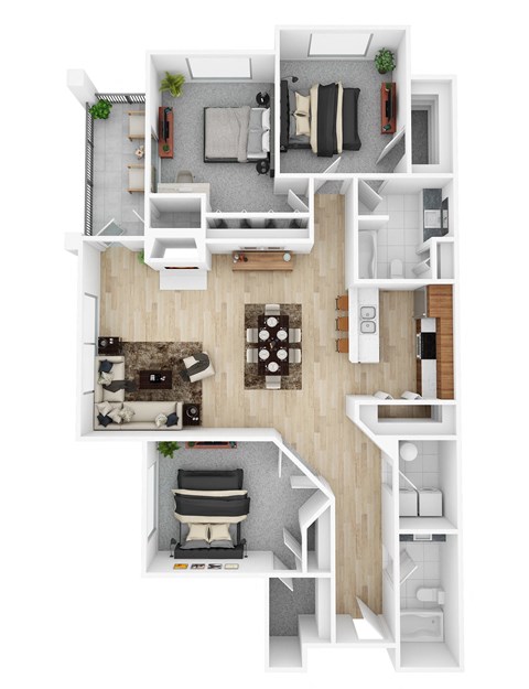 Floor plan for 3 beds, 2 baths, 1481 sqft